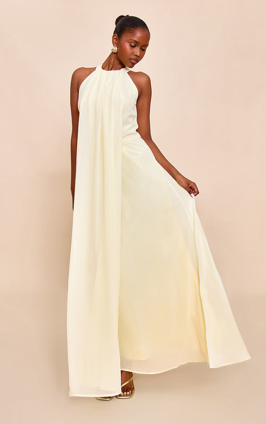 Lemon Chiffon Extreme Pleated Maxi Dress