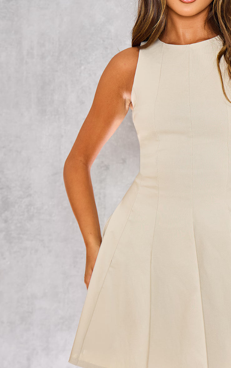 Stone Stretch Woven Racer Pleated Shift Dress