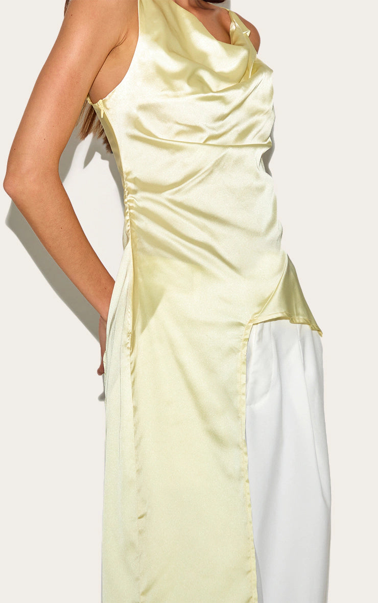 Yellow Asymmetric Satin Top