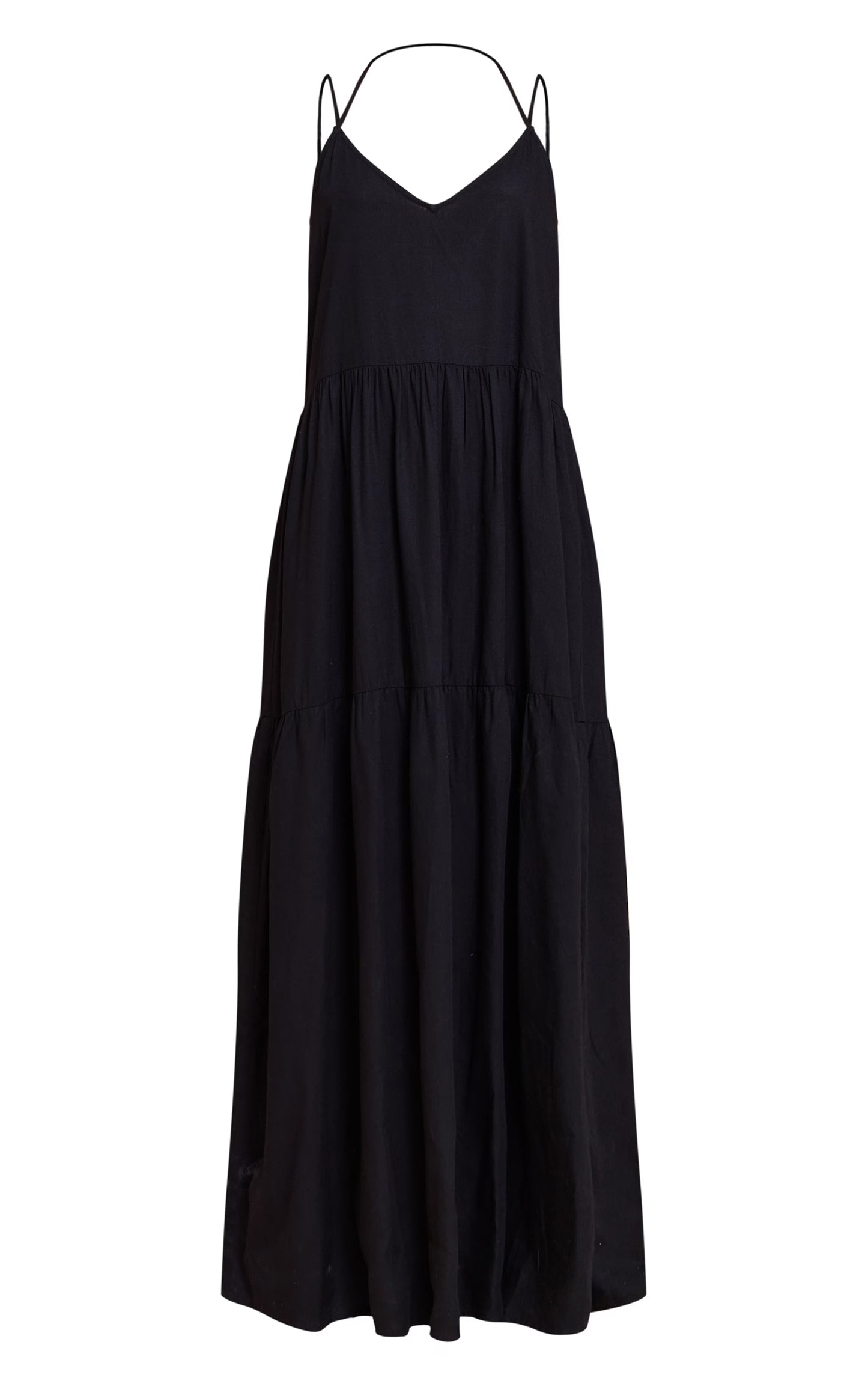 Black Strappy Ruched Maxi Dress