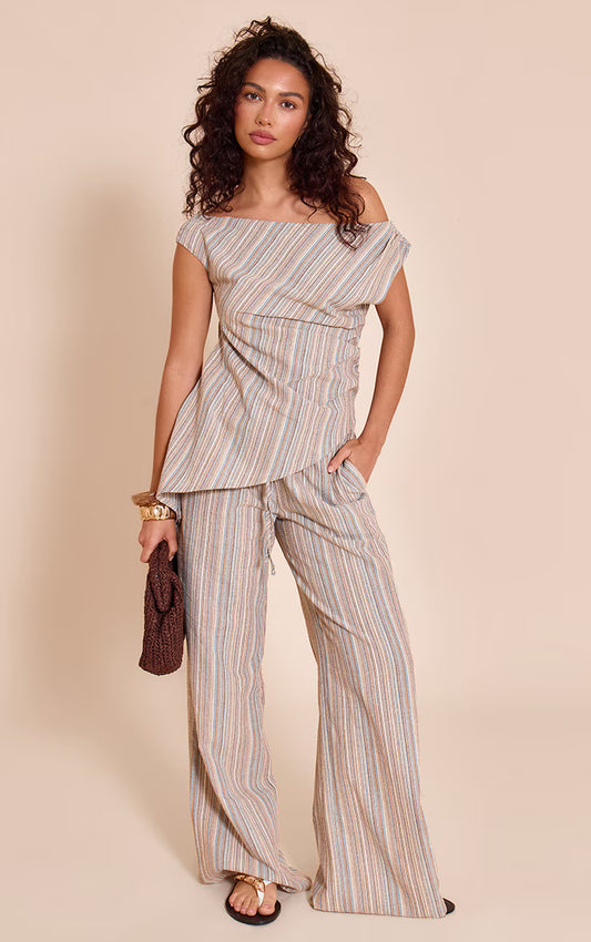Multi Textured Stripe Straight Leg Pant