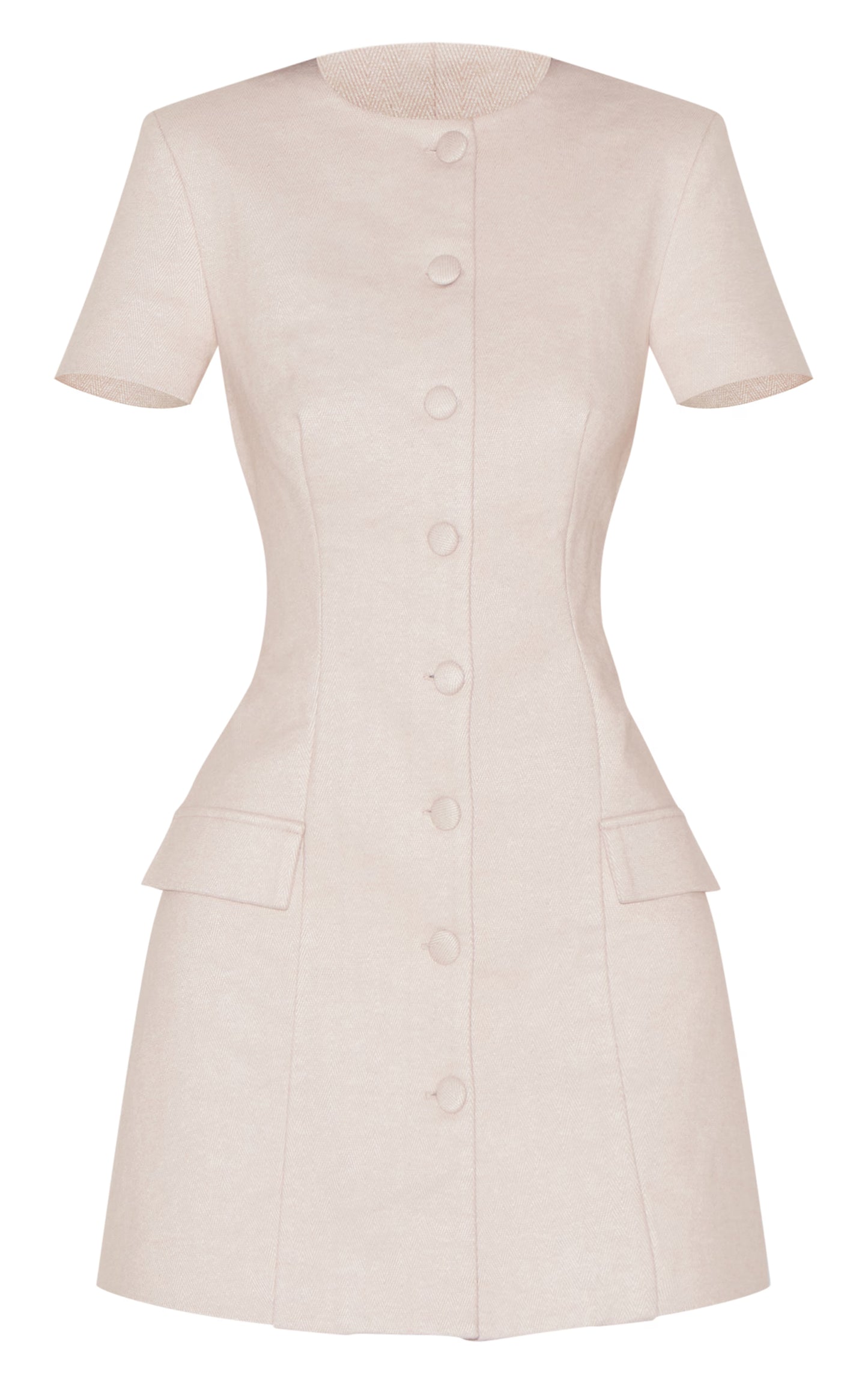 Almond Herringbone Tailored Short Sleeve Mini Dress
