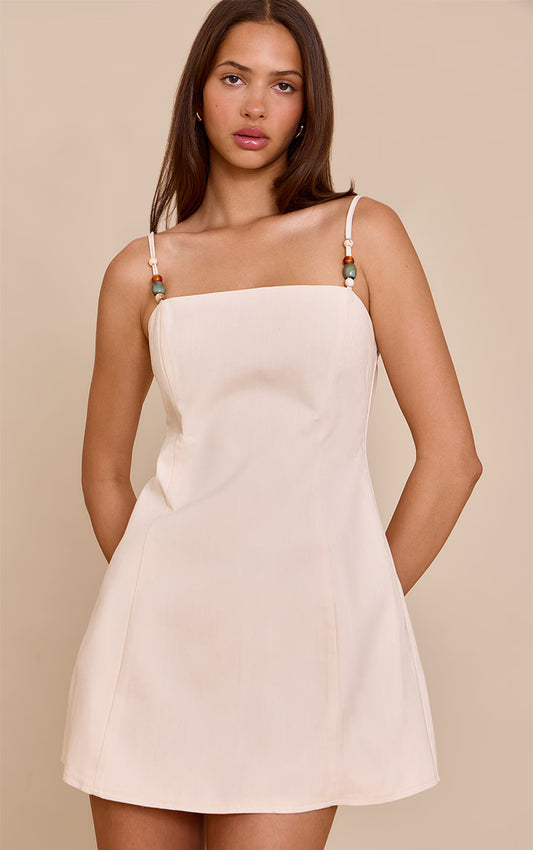 Natural Strappy Bead Detail Shift Dress