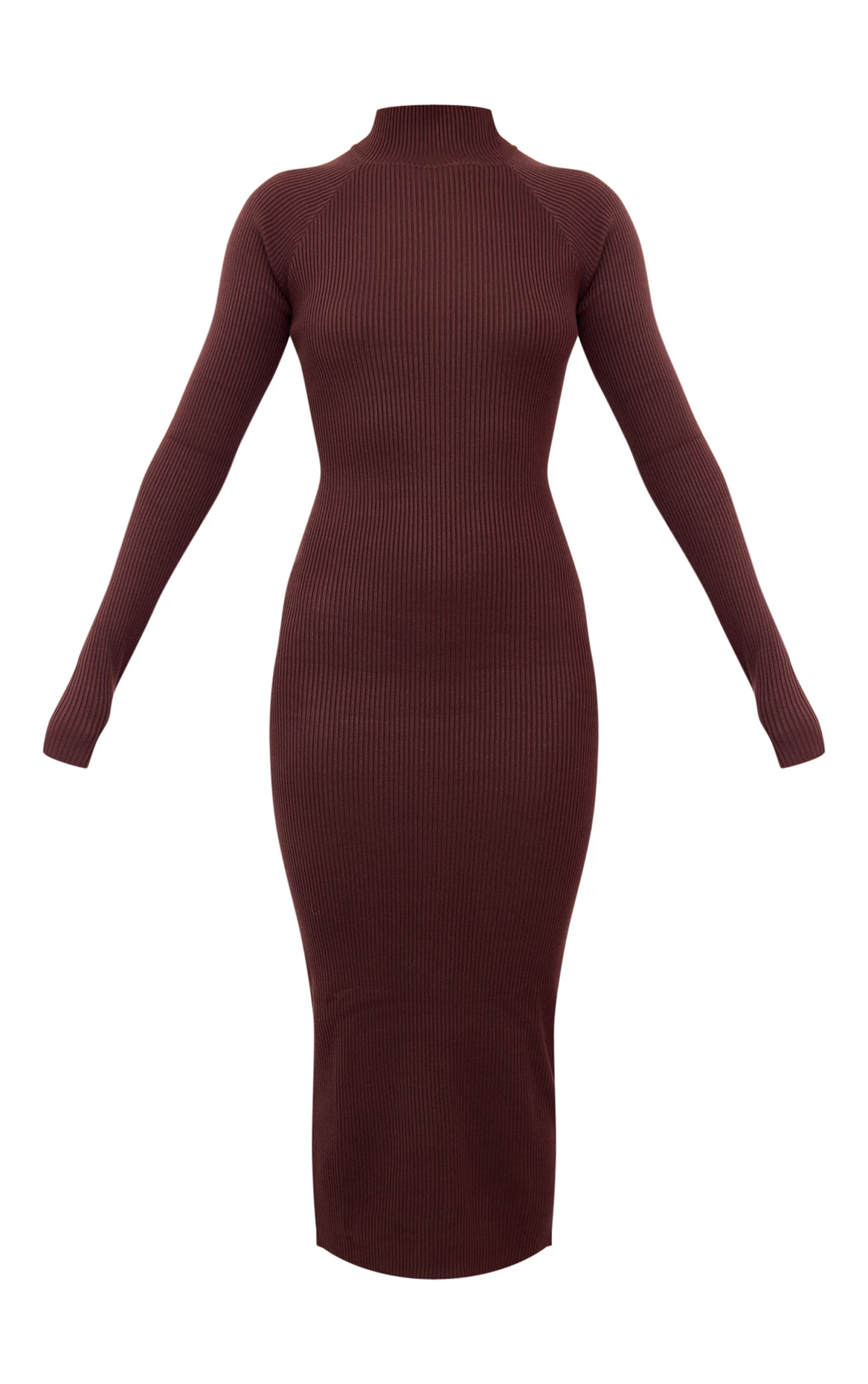 Chocolate Turtle Neck Knitted Bodycon Maxi Dress