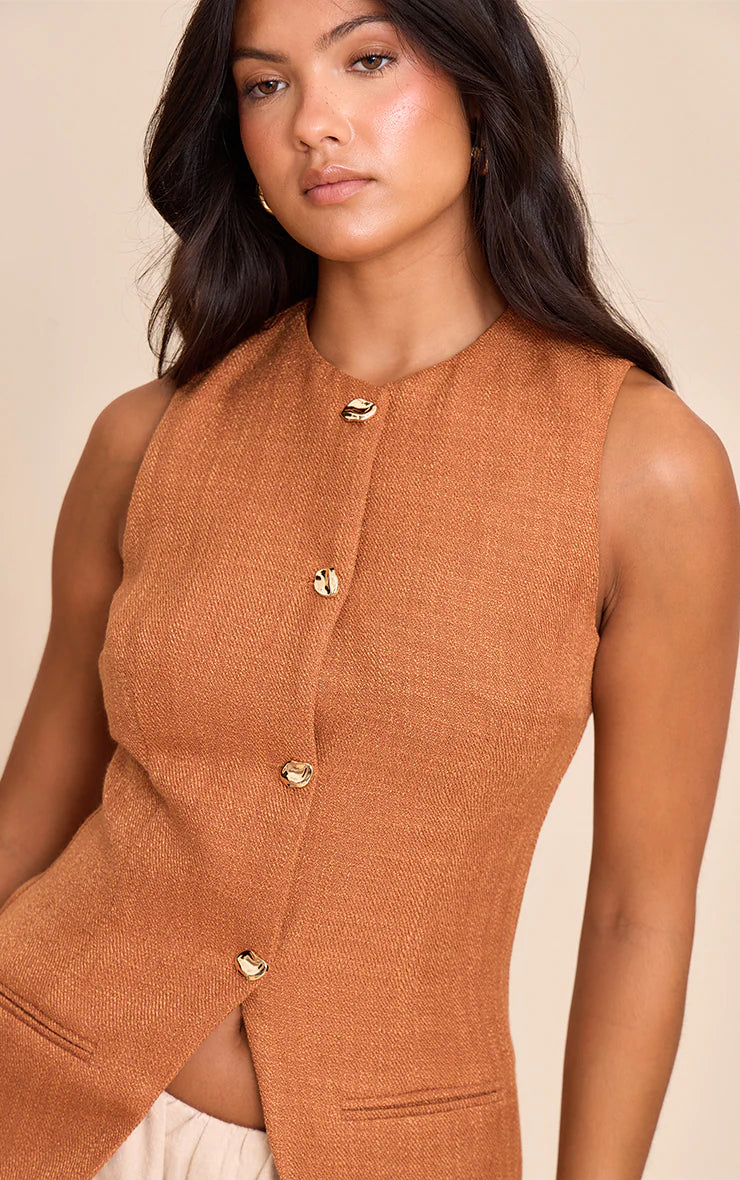Rust Button Up Sleeveless Vest