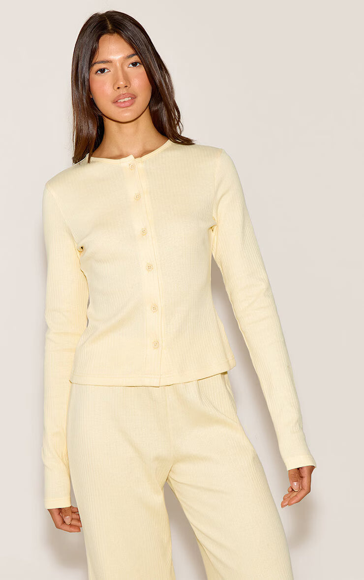 Almond Button Up Ribbed Long Sleeve Cardigan