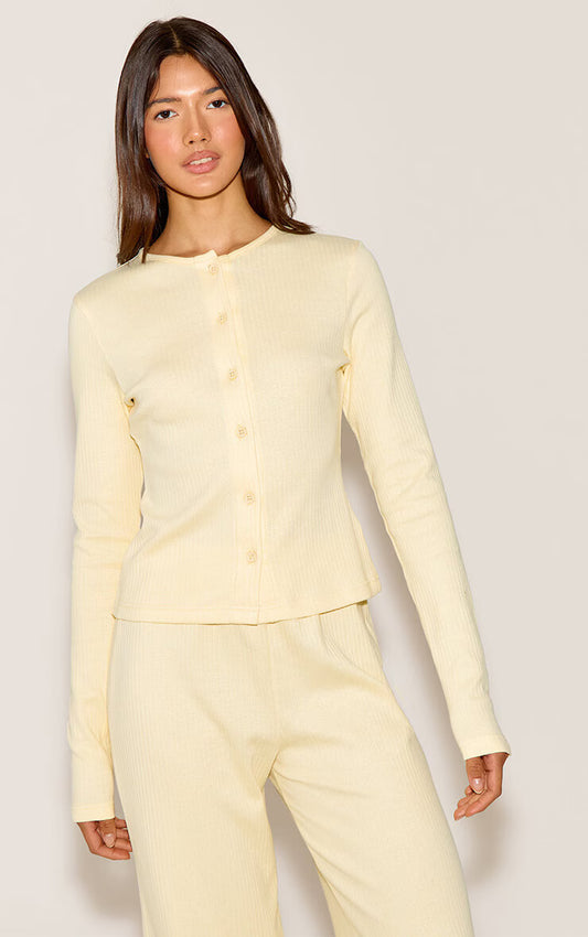Almond Button Up Ribbed Long Sleeve Cardigan