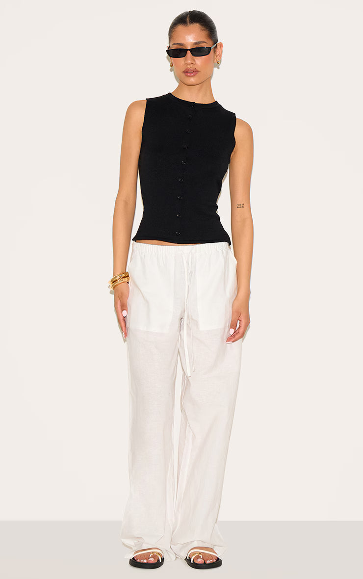 Tall Black Button Through Sleeveless Top