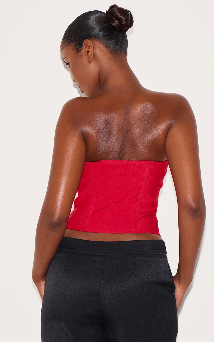Dusty Red Bandage Hook And Eye Structured Corset