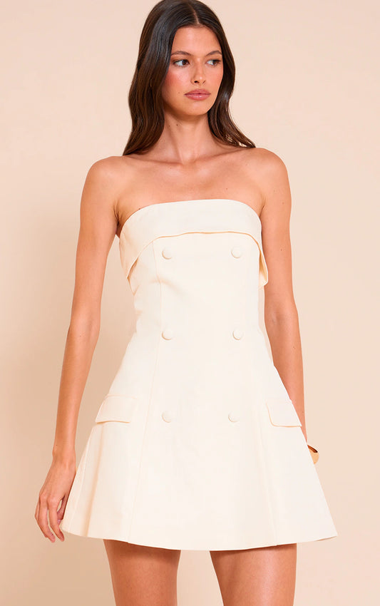 Butter Yellow Bandeau Foldover Detail Mini Dress