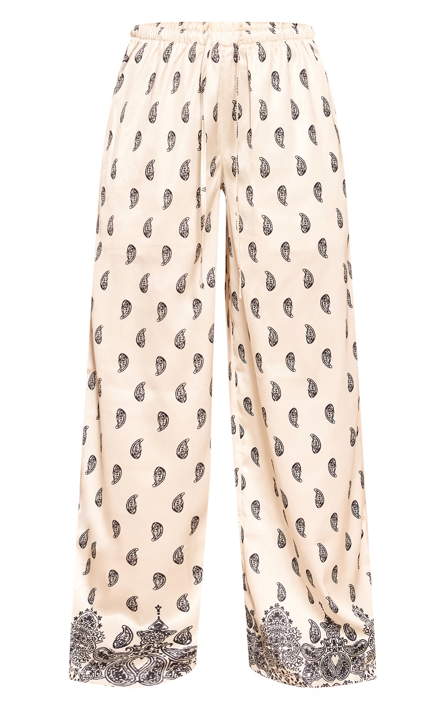 Cream Paisley Print Drawstring Extreme Wide Leg Pant