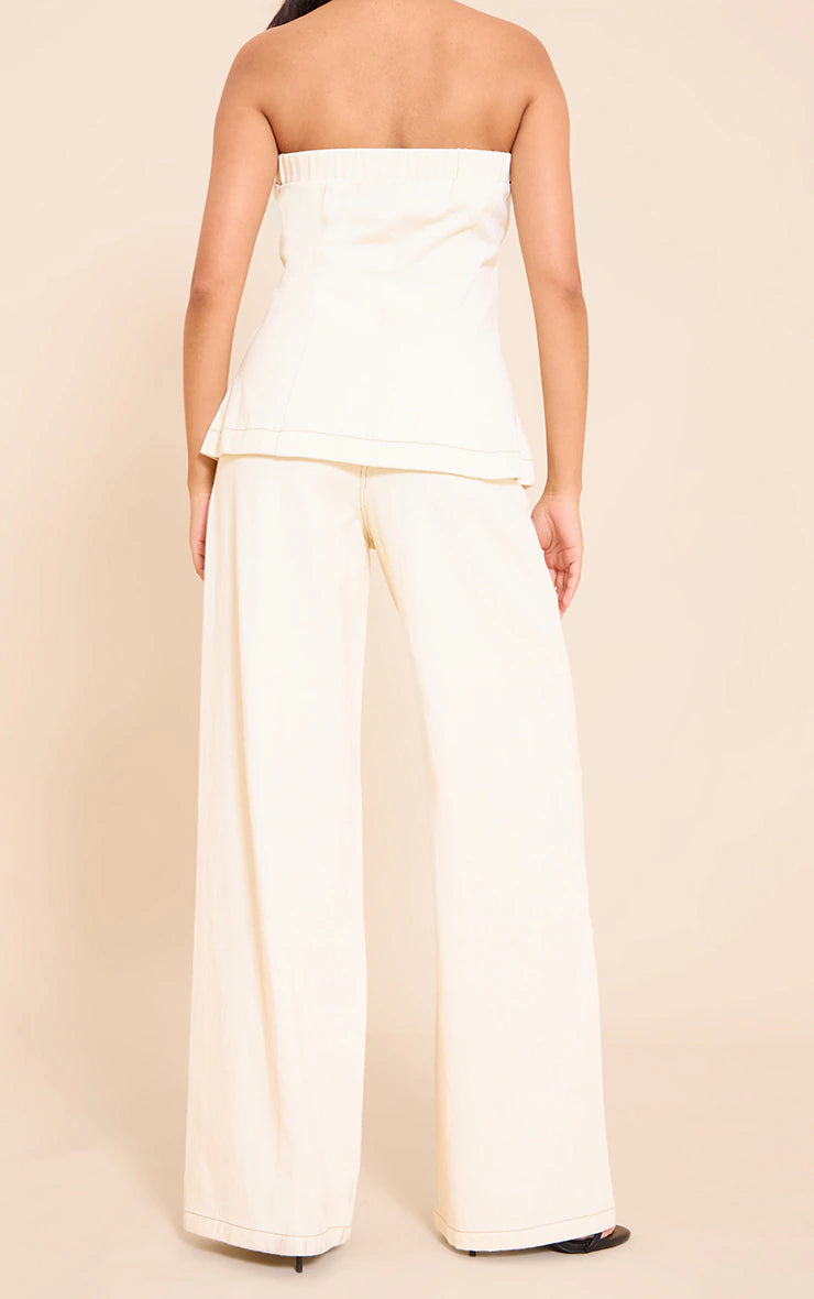 Ecru Tailored Style Wide Leg Jeans