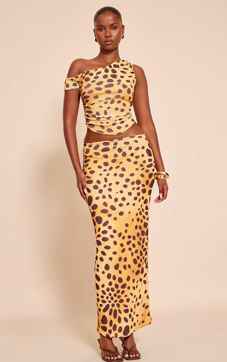 Yellow Leopard Print Onion Skin Sleeveless Asymmetric Hem Top