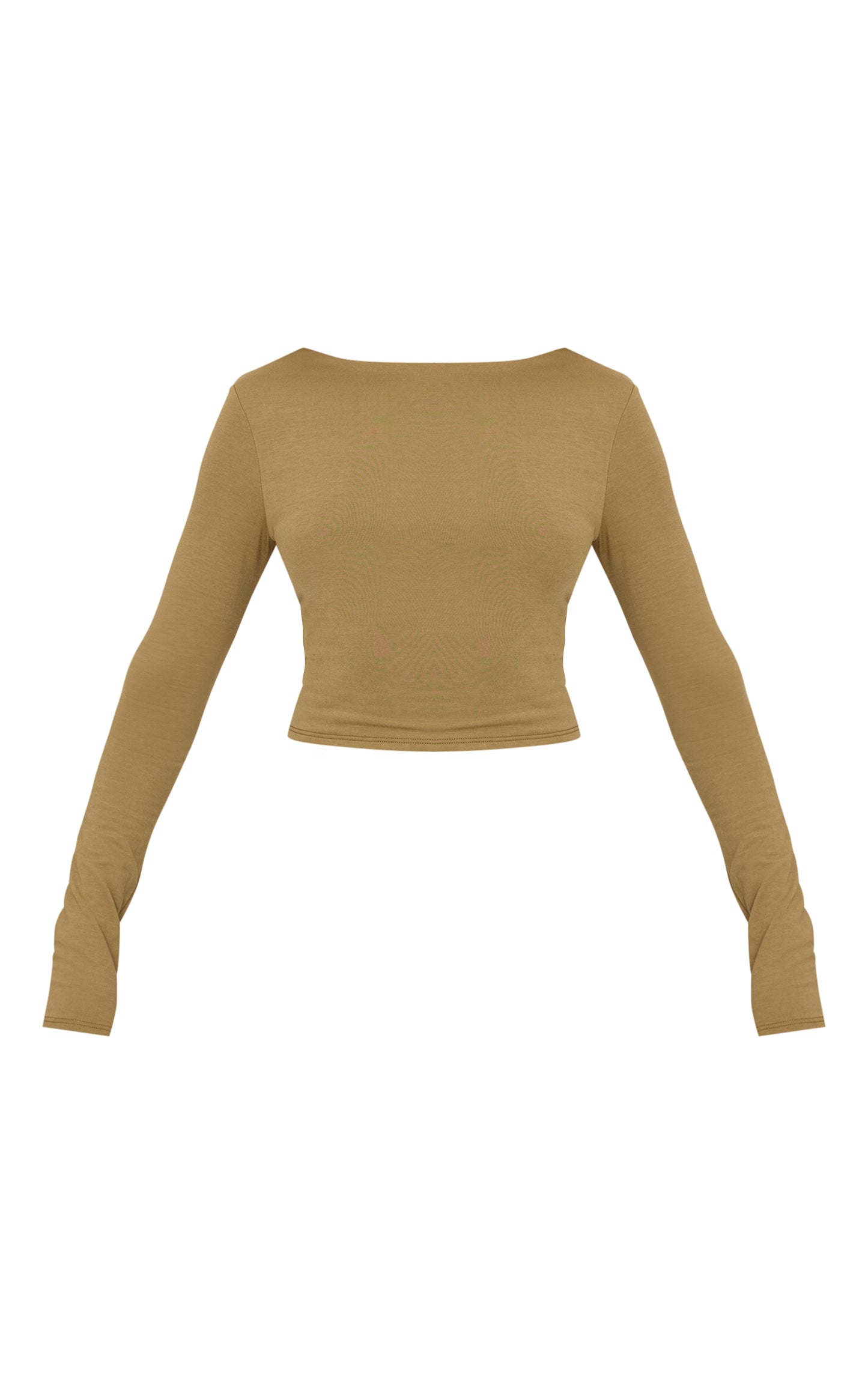 Olive Contour Jersey Buckle Detail Backless Long Sleeve Top