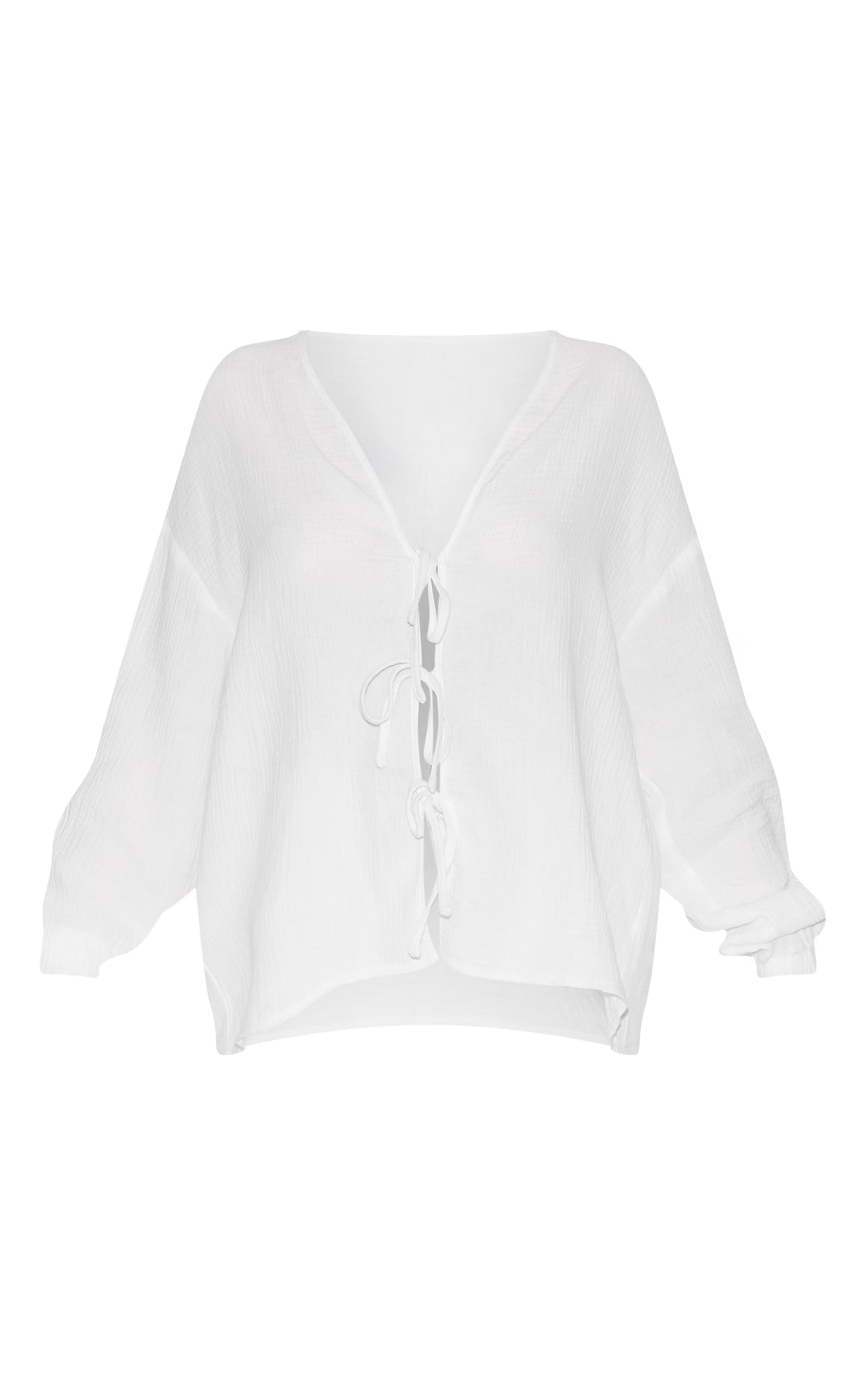 Petite White Cheesecloth Textured Tie Front Shirt