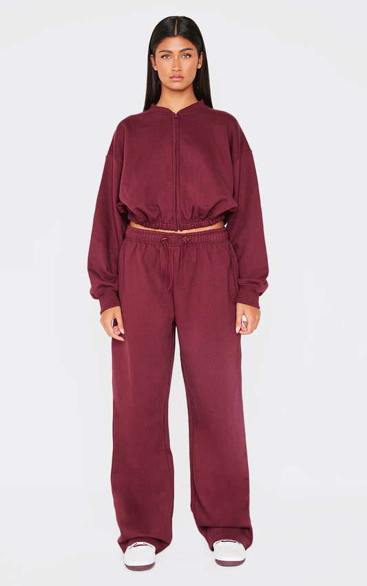 Burgundy Drawcord Hem Oversized Sweatpants