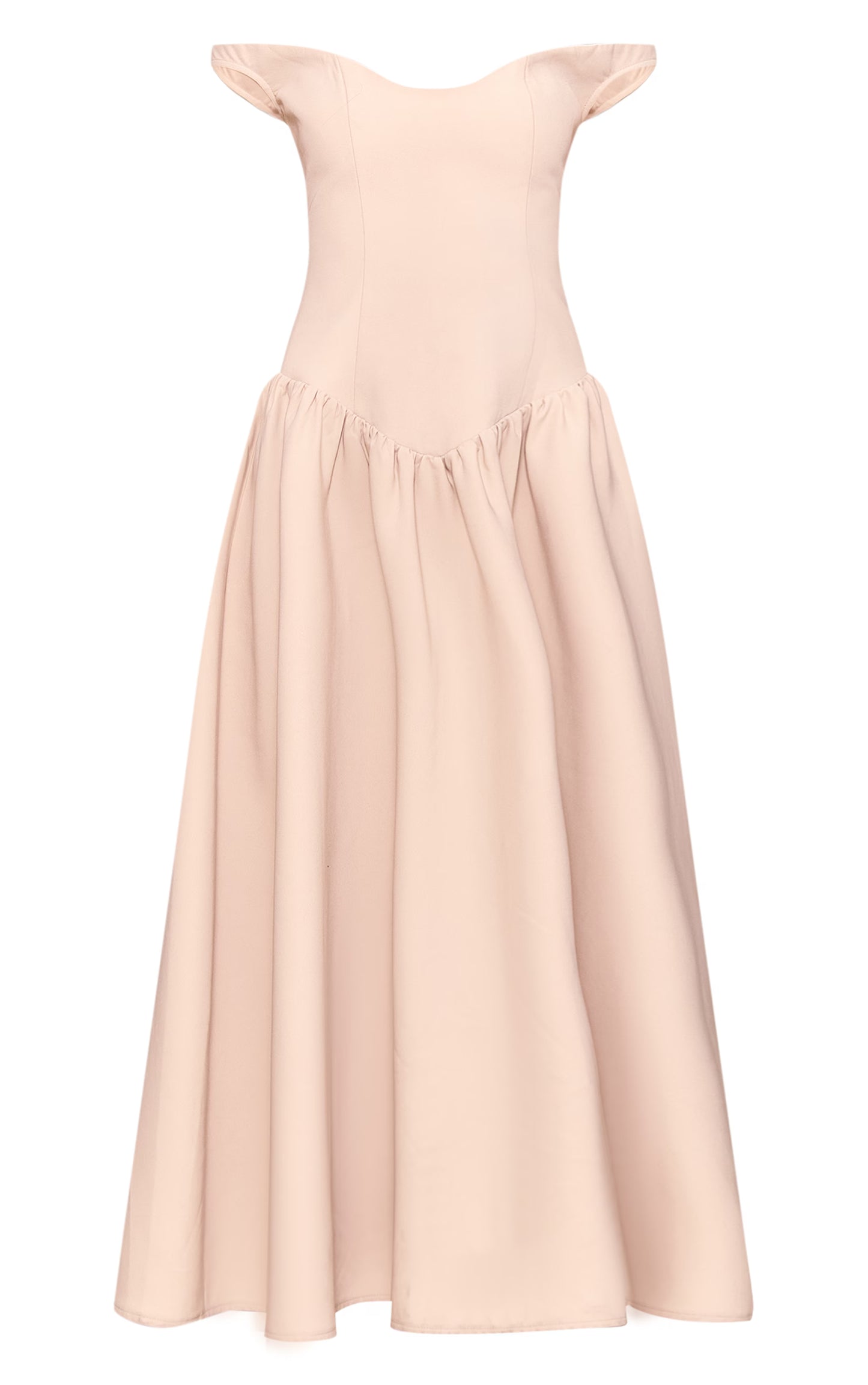Cream Woven Dipped Bardot Ruched Midaxi Dress