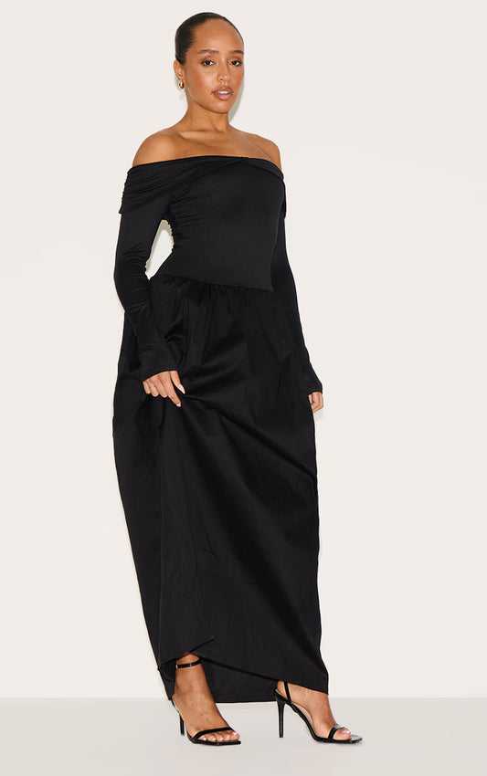 Shape Black Bardot Long Sleeve Maxi Shift Dress