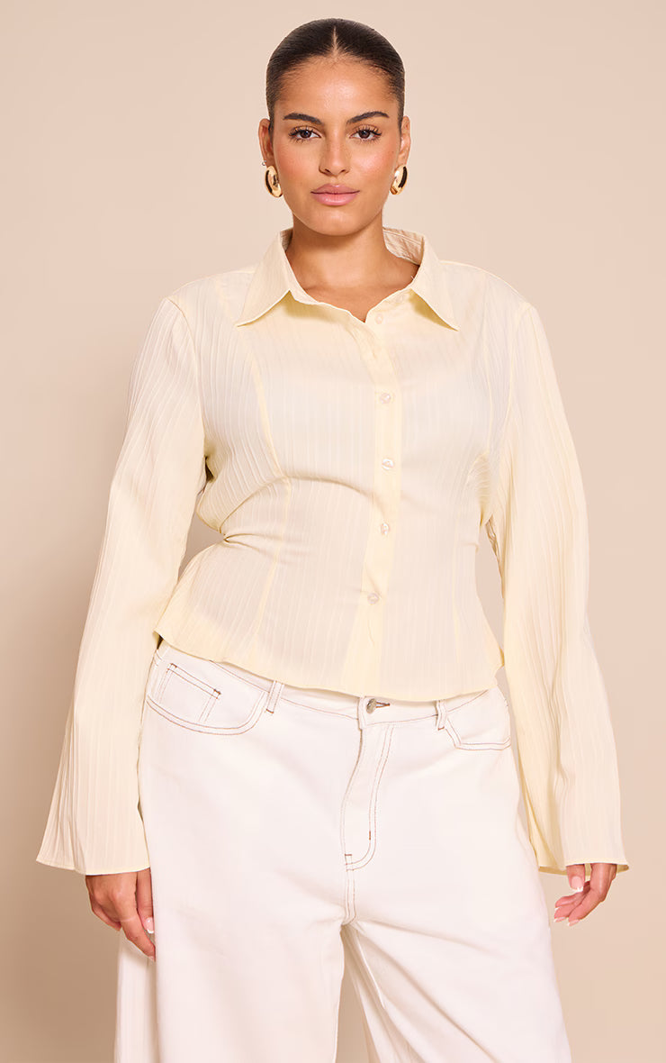 Plus Cream Textured Satin Tie Back Shirt