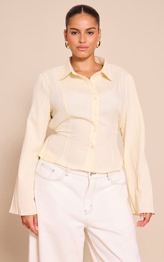 Plus Cream Textured Satin Tie Back Shirt