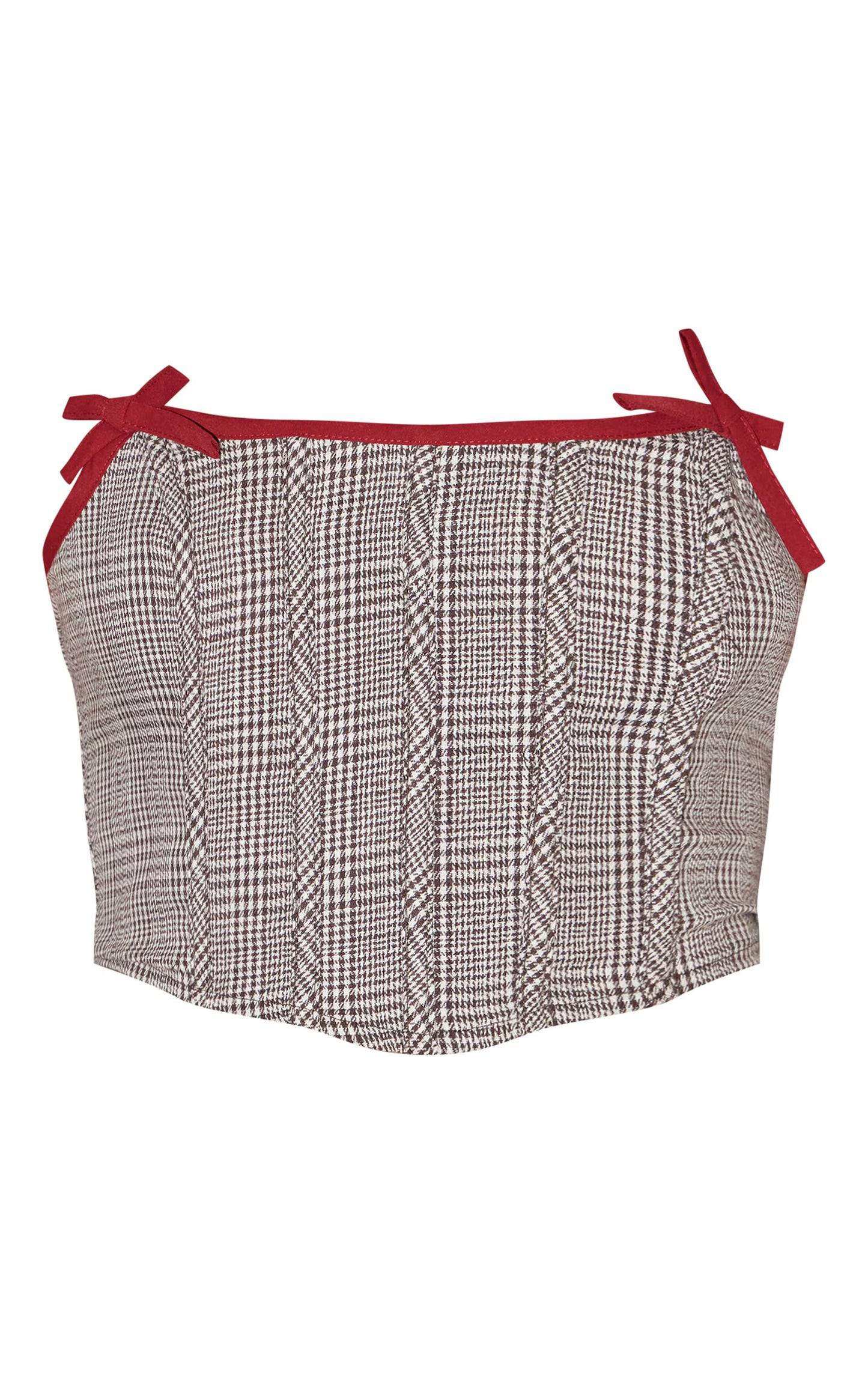 Light Mocha Woven Houndstooth Bow Boned Corset