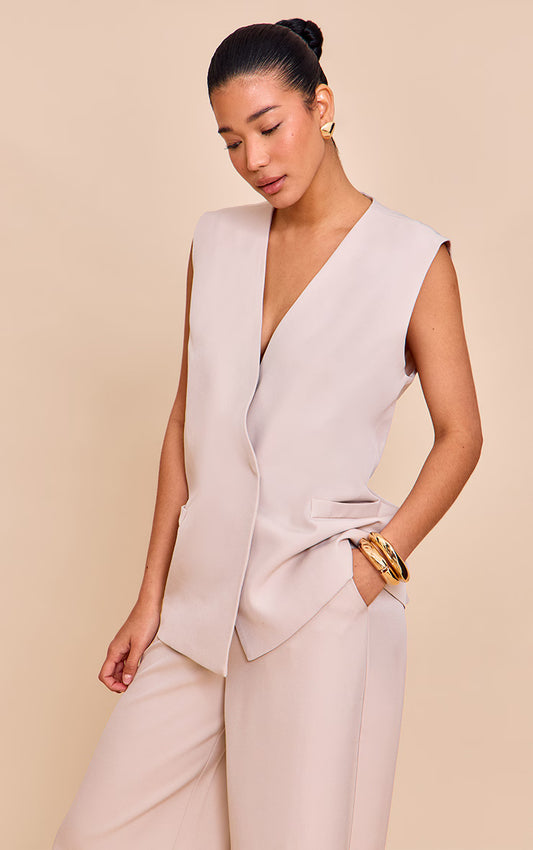 Clay Woven Collarless Pad Vest