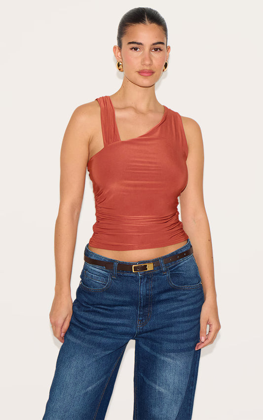 Paprika Asymmetric Strap Detail Vest Top