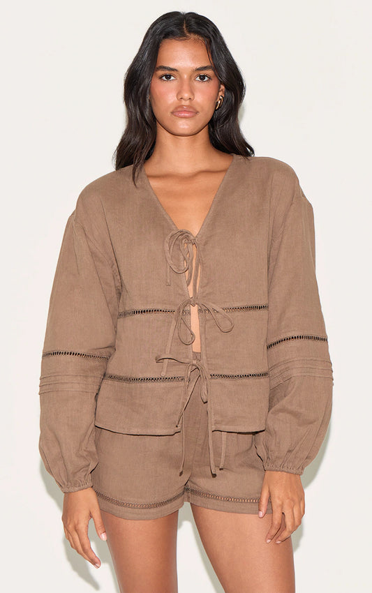 Mushroom Embroidered Scoop Neck Top