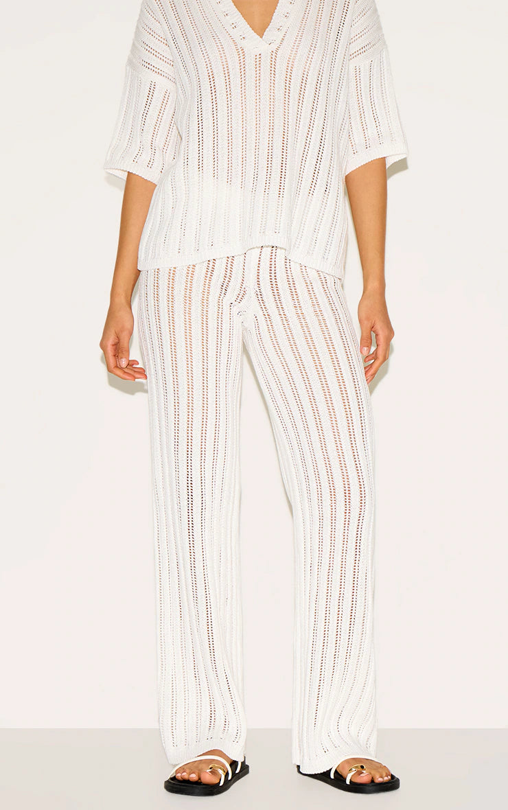 Cream Crochet Knitted Pant
