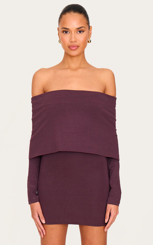 Plum Cotton Super Oversized Bardot Mini Dress