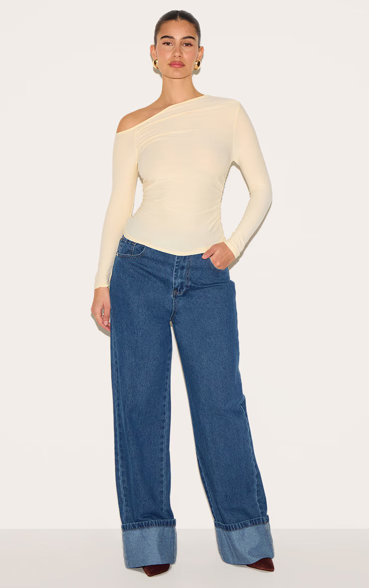 Almond Soft Touch Asymmetric Detail Long Sleeve Top