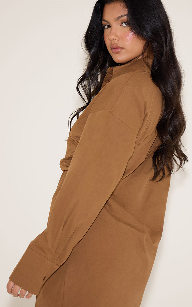 Chocolate Overlay Long Sleeve Shirt Dress