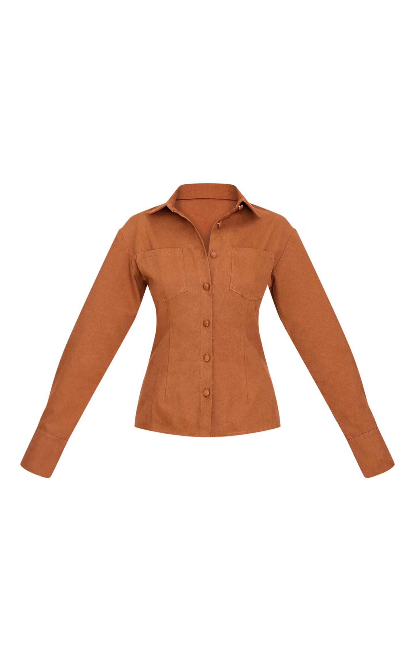 Tan Twill Button Up Cinched Waist Shirt