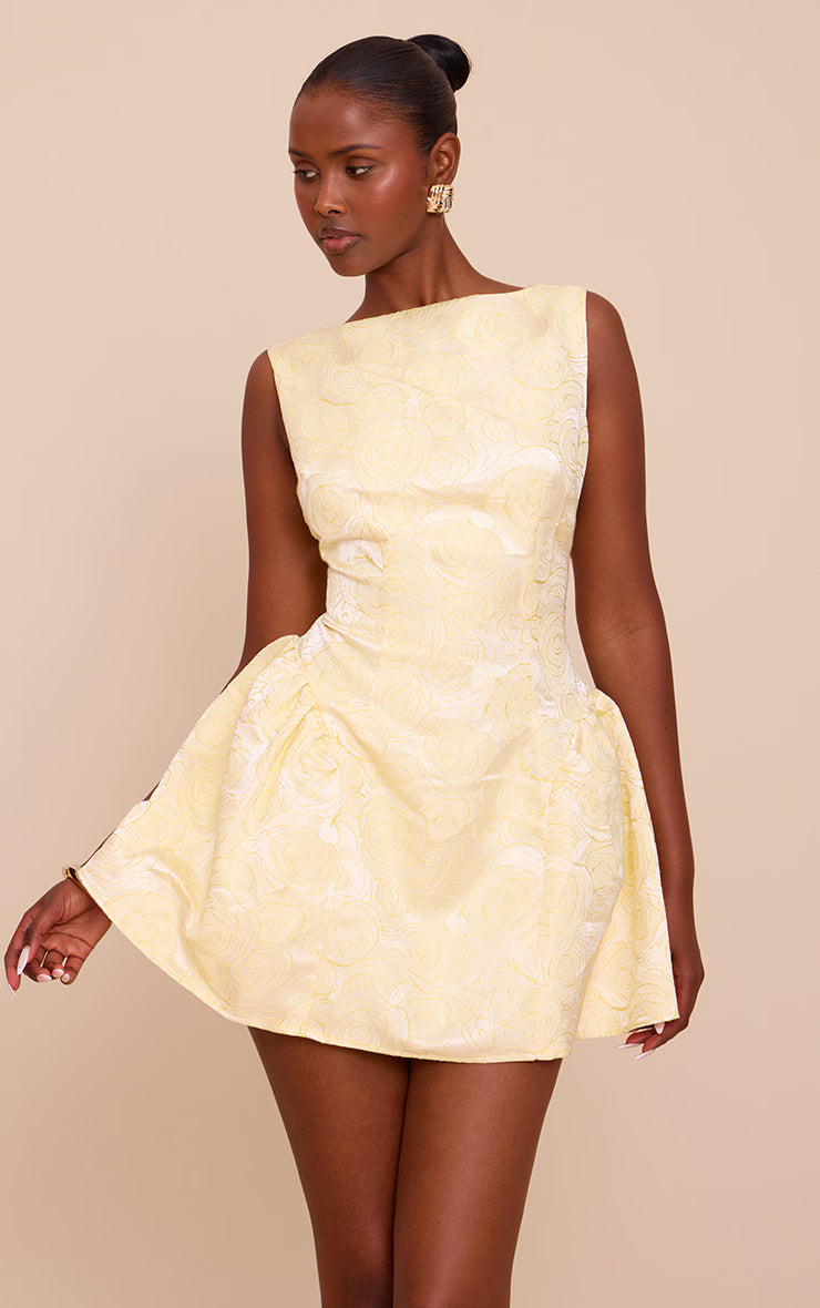 Lemon Floral Jacquard Boat Neck Shift Dress