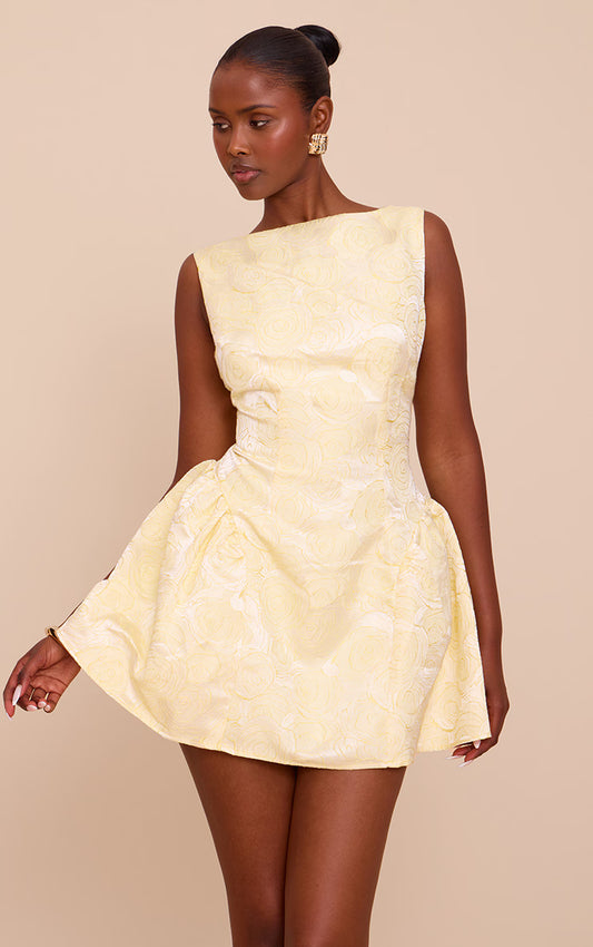 Lemon Floral Jacquard Boat Neck Shift Dress