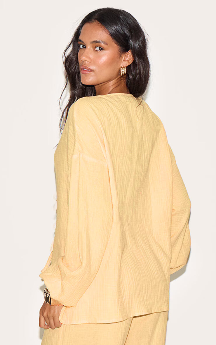 Lemon Textured Cheesecloth Tie Front Shirt