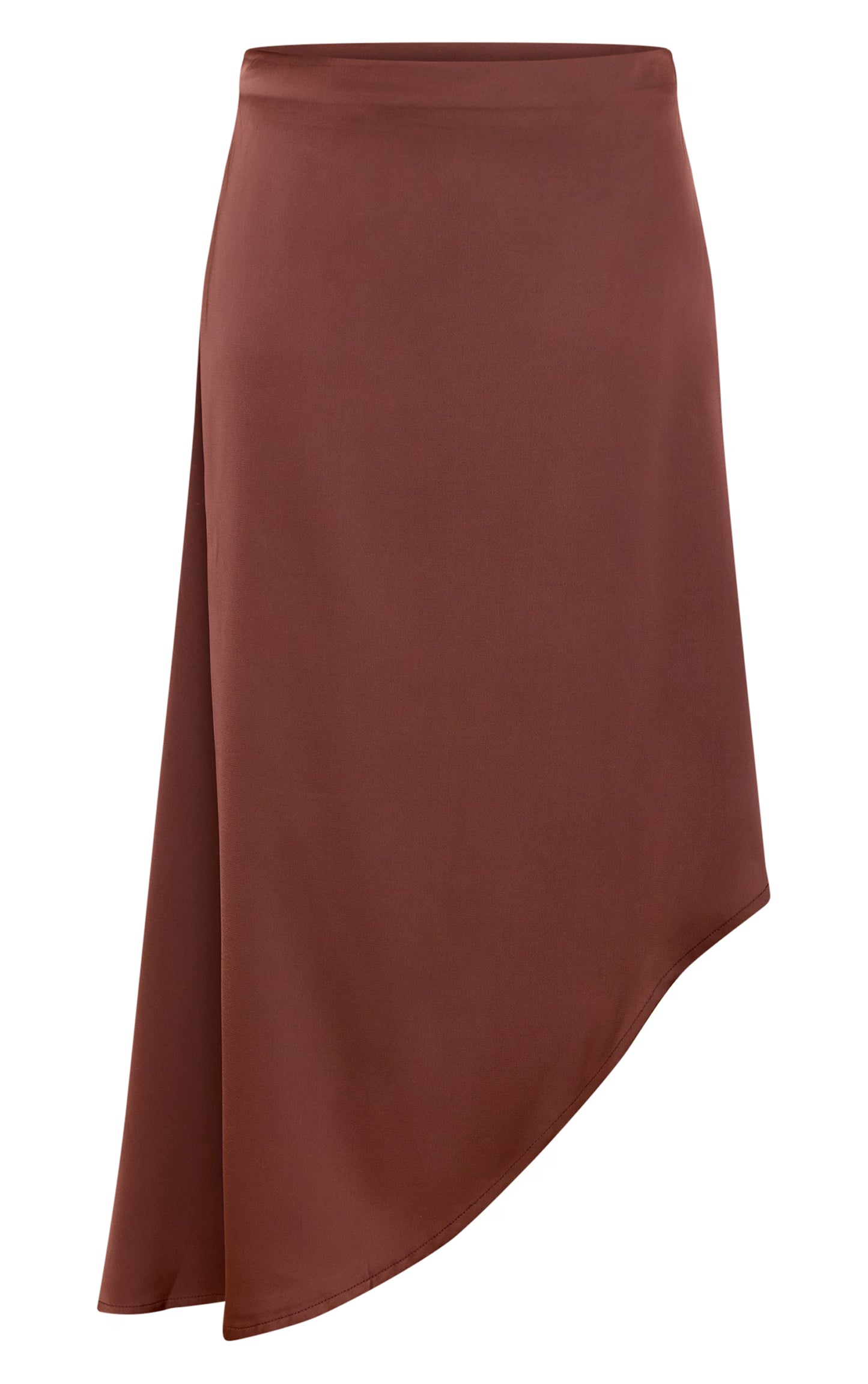 Dark Brown Satin Asymmetric Midi Skirt