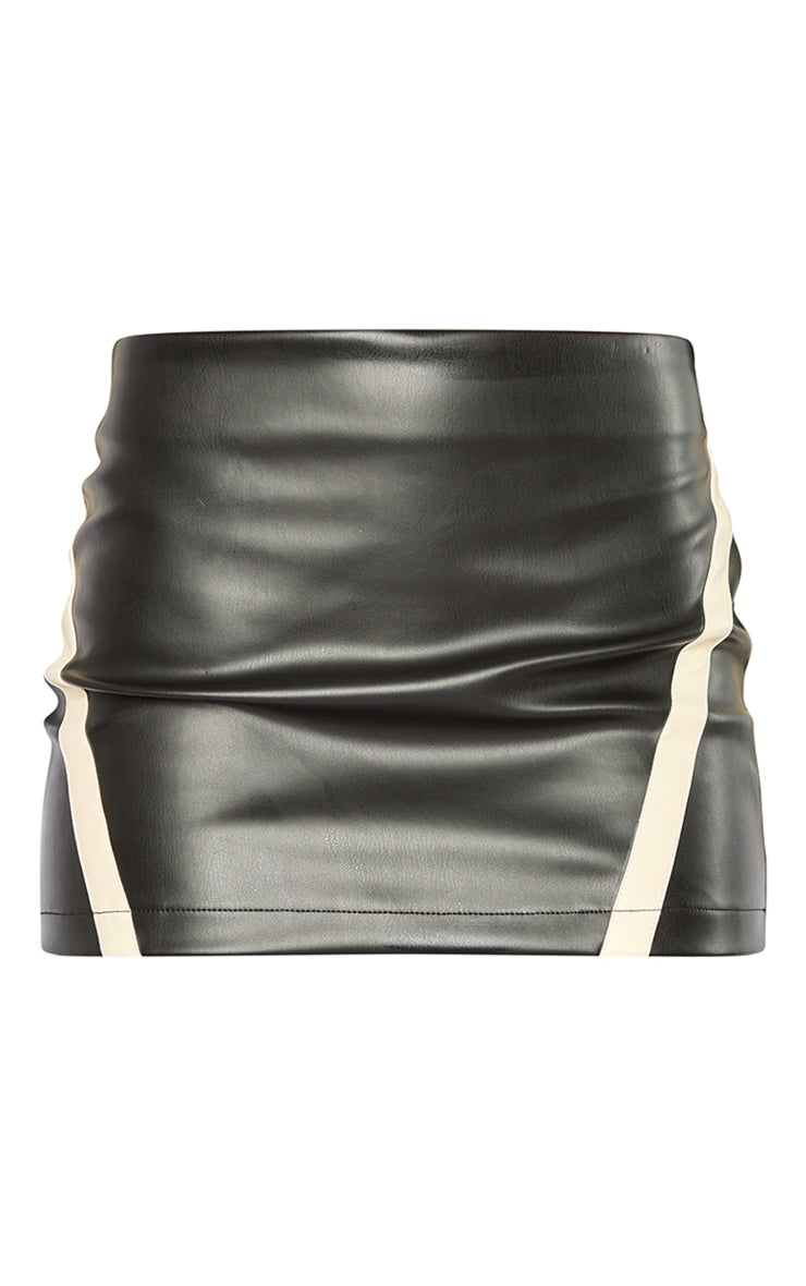 Black Faux Leather Contrast Panel Low Rise Micro Mini Skirt