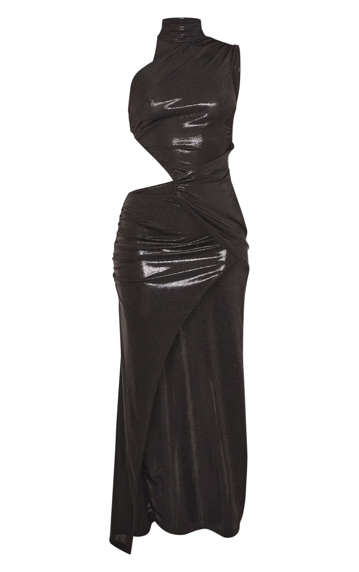 Black Metallic Cut Out Maxi Dress