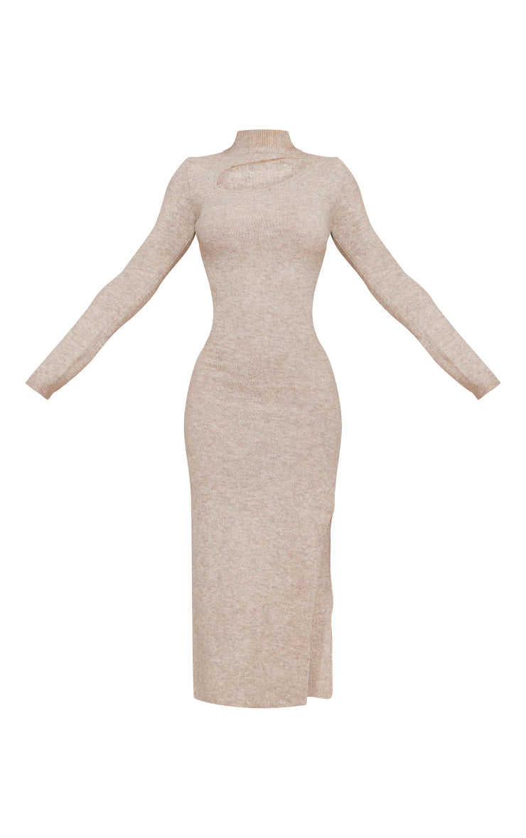 Mocha Luxe Knit Cut Out Maxi Dress