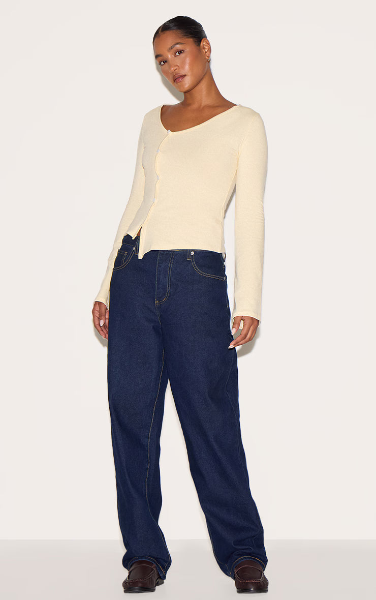 Almond Asymmetric Button Down Detail Long Sleeve Top