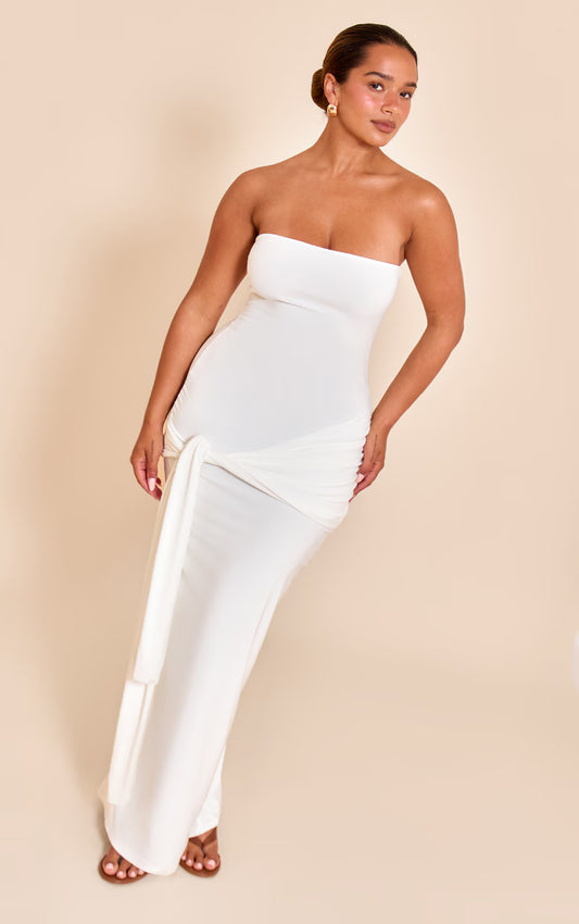 Shape White Bandeau Wrap Tie Waist Maxi Dress