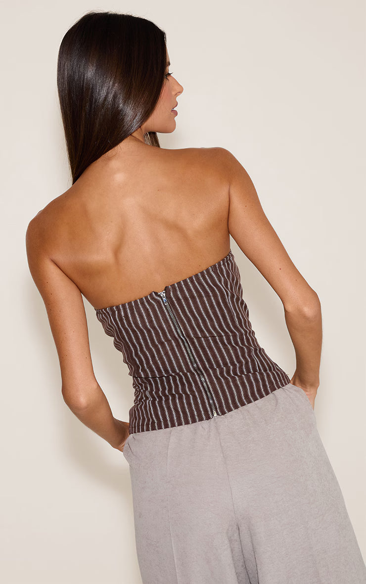 Chocolate Striped Peach Skin Corset