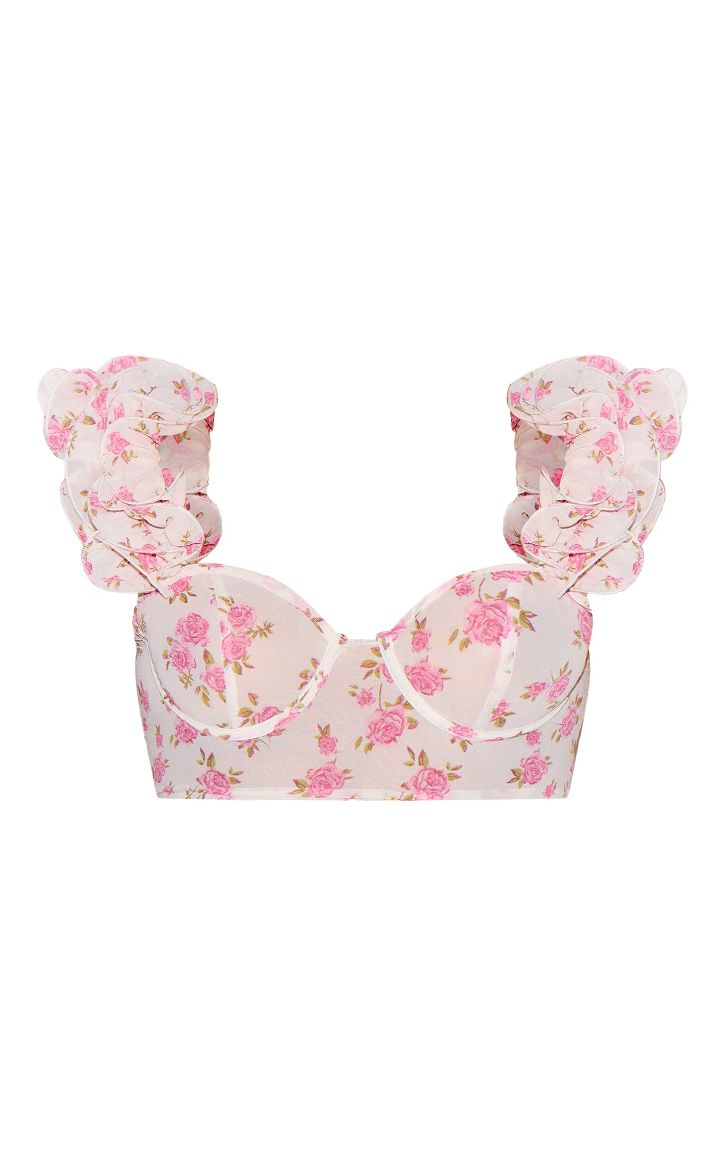 Petite Multi Floral Ruffle Crop Top