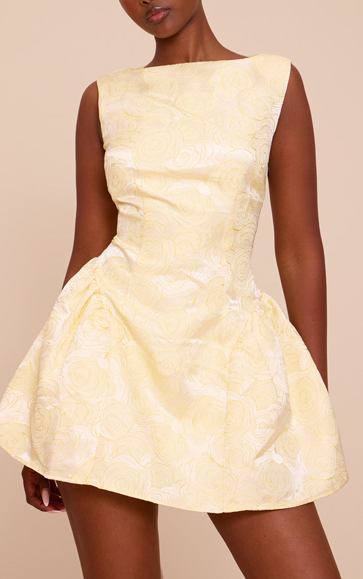 Lemon Floral Jacquard Boat Neck Shift Dress