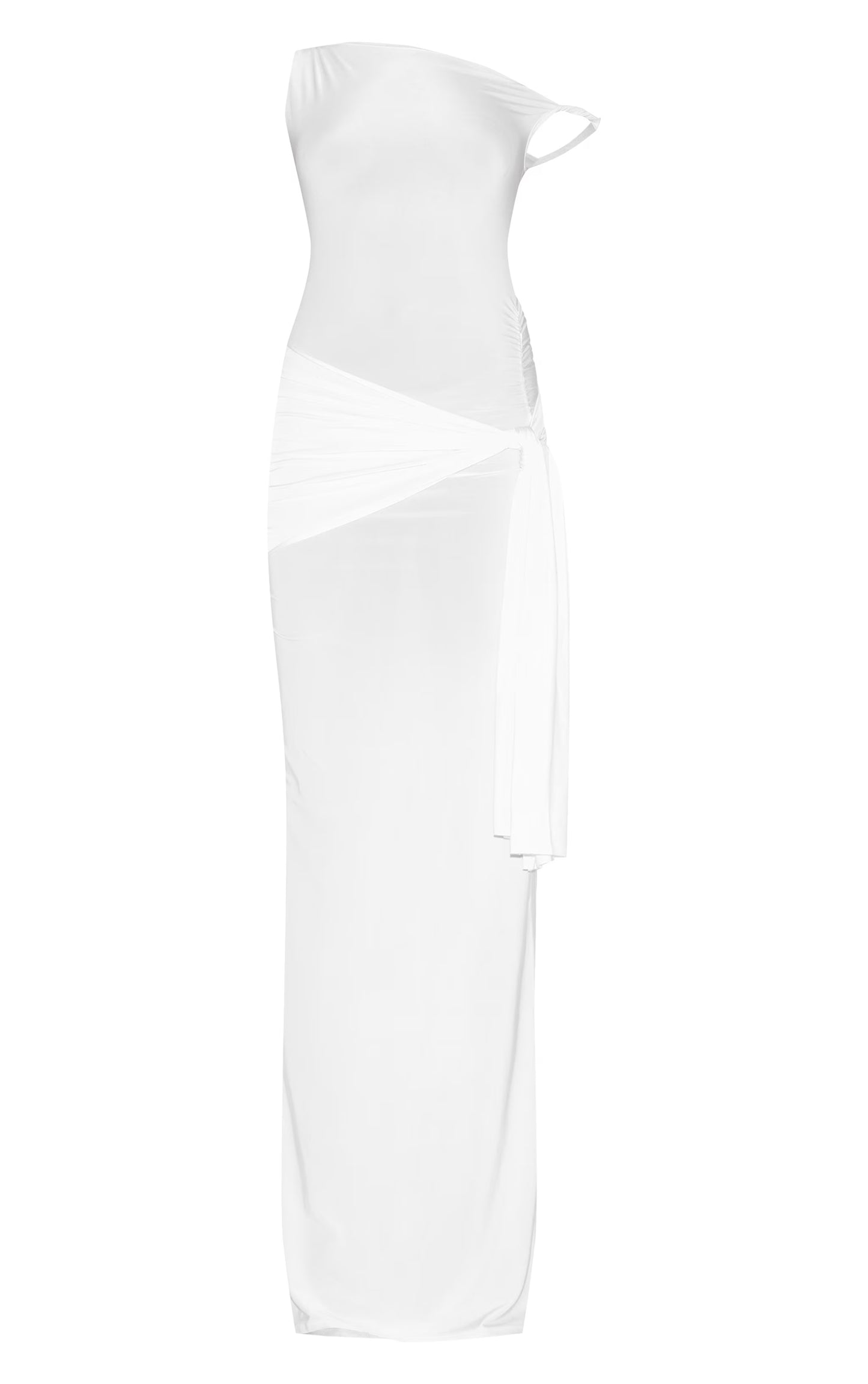 Cream Slinky Off Shoulder Wrap Detail Maxi Dress
