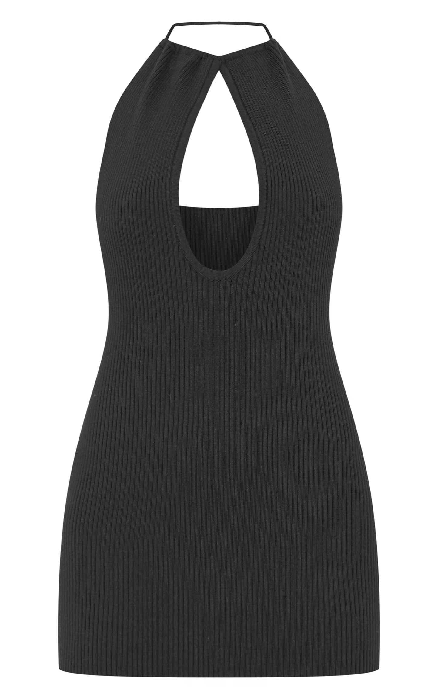 Black Fine Knit Halterneck Mini Dress