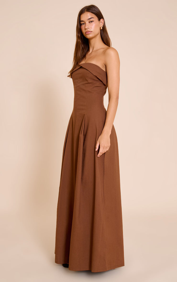 Chocolate Bandeau Pleated Midaxi Dress