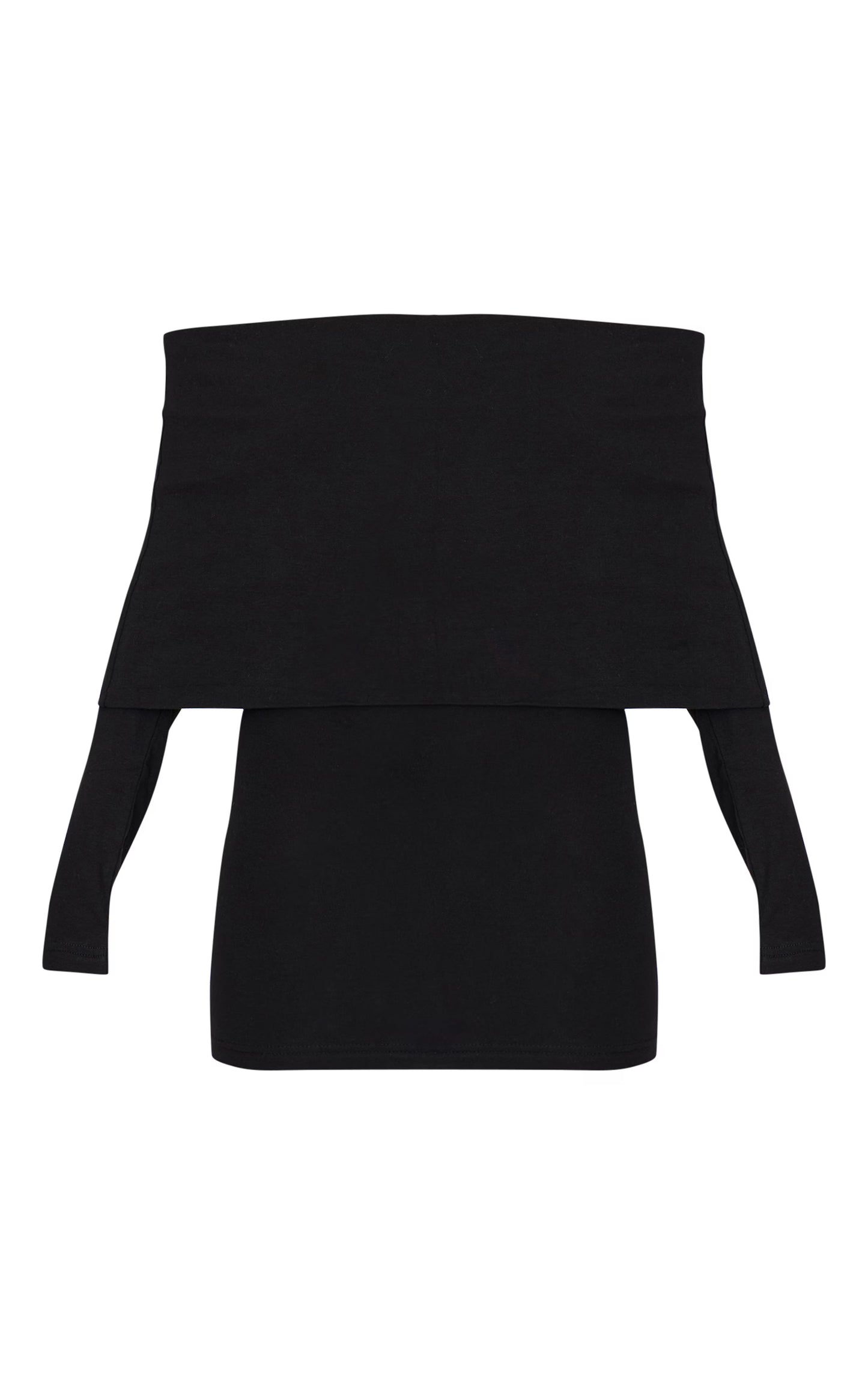 Black Cotton Super Oversized Bardot Mini Dress