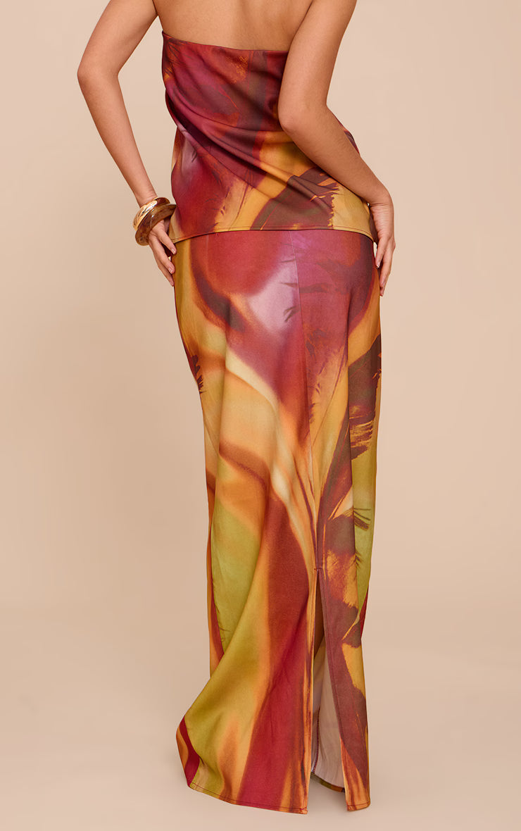 Multi Flower Print Woven Maxi Skirt